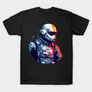 Man With Helmet Video Game Character Futuristic Warrior Portrait  Abstract T-Shirt